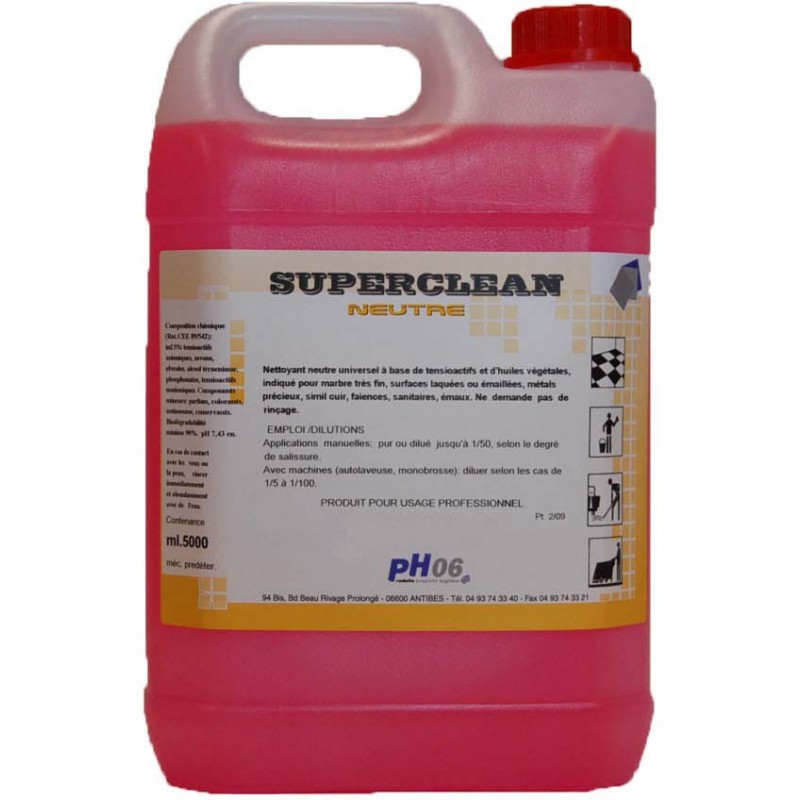 Superclean détergent sols neutre concentré 5L Superclean détergent sols neutre concentré 5L