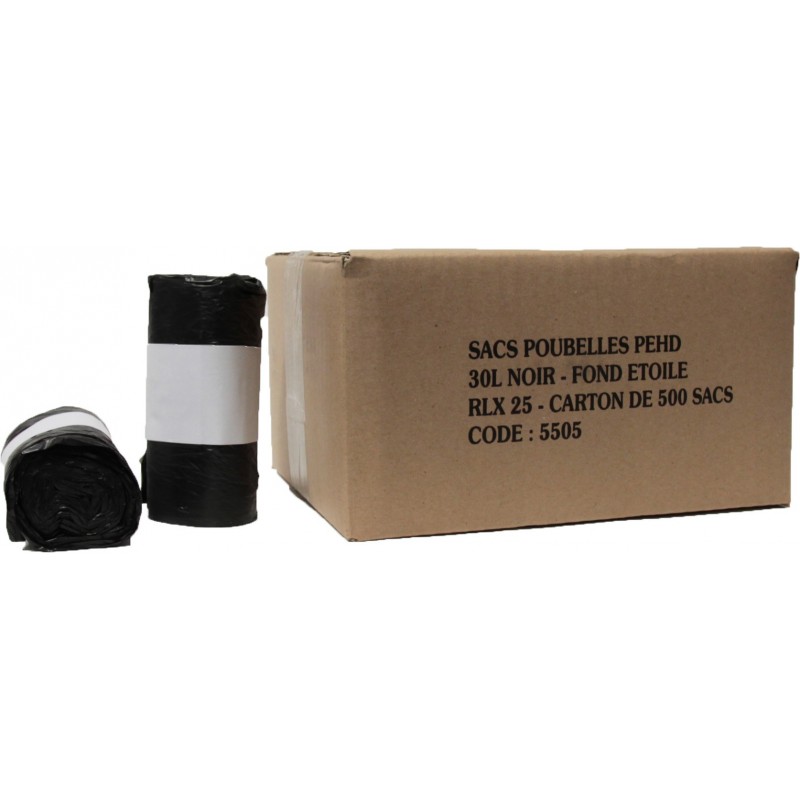 Sacs poubelles 30L noir HD 15µ (x500)