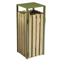 Corbeille extérieur bois-métal carré vert olive 110L