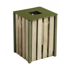 Corbeille extérieur carré bois vert olive eden 50L