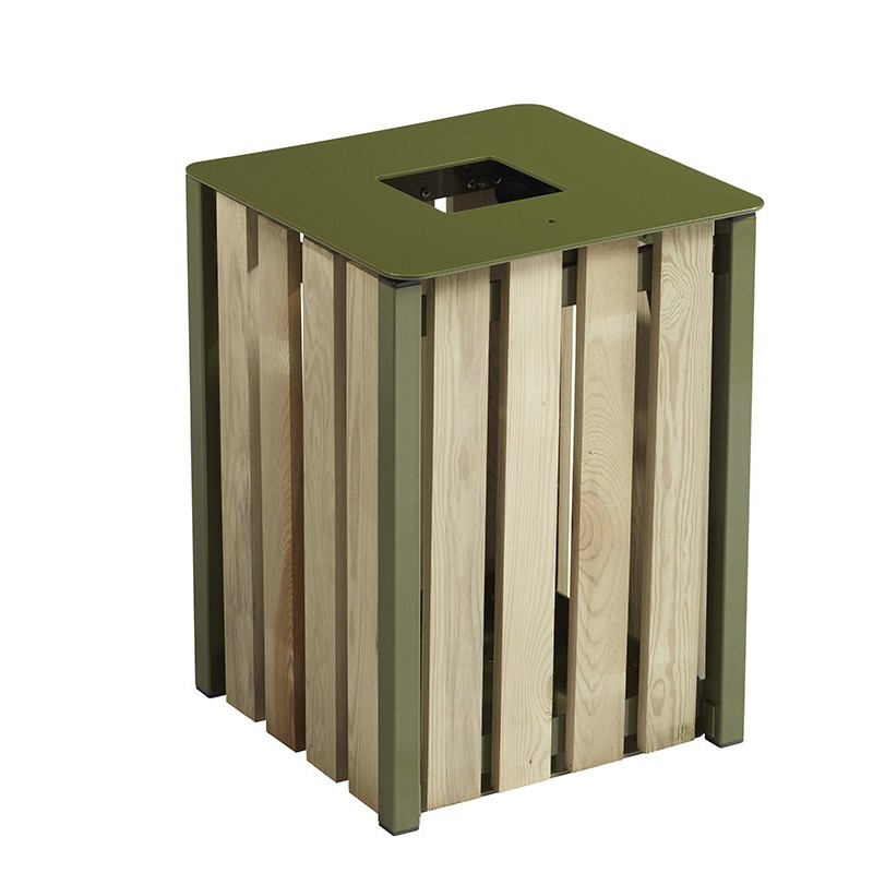 Corbeille extérieur carré bois vert olive eden 50L