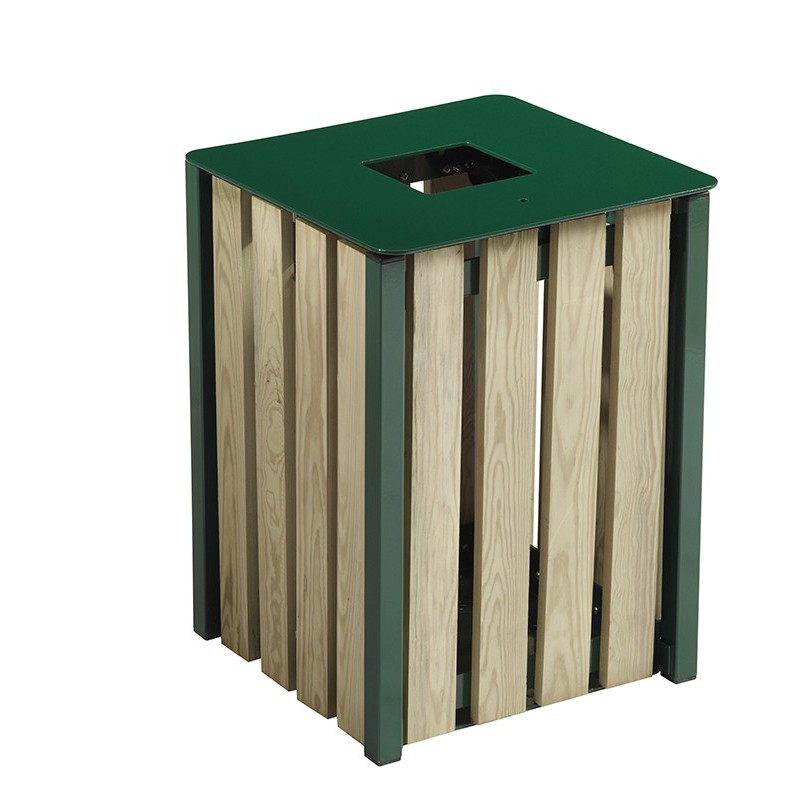 Corbeille extérieur bois vert mousse 50L