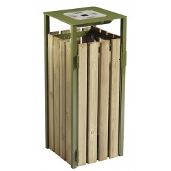 Corbeille extérieur + cendrier bois vert olive 110L