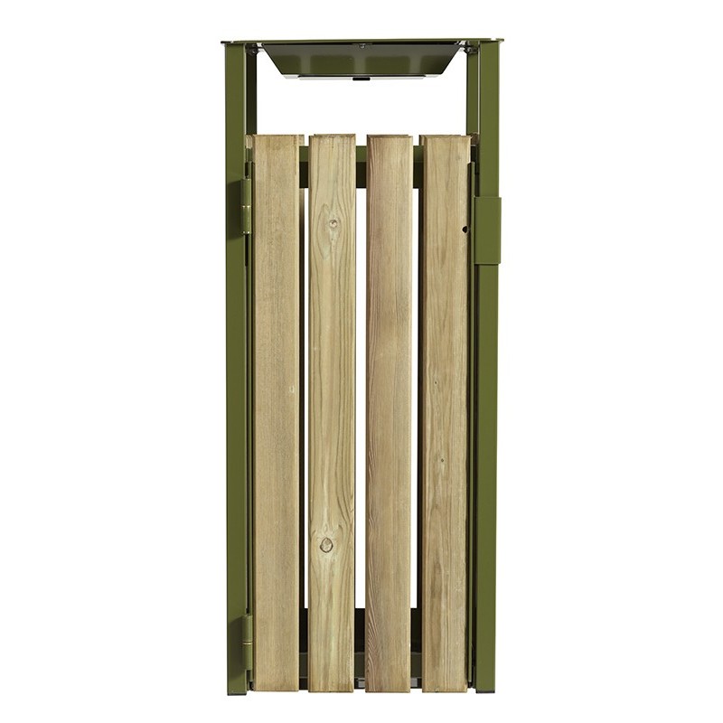 Corbeille extérieur + cendrier bois vert olive 110L