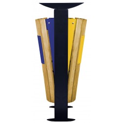 Corbeille tri sélectif extérieur sur pied Arkea Bois Bleu/Jaune 2x60L