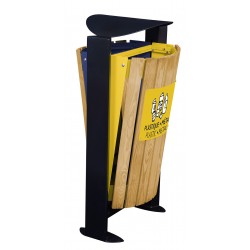 Corbeille tri sélectif extérieur sur pied Arkea Bois Bleu/Jaune 2x60L