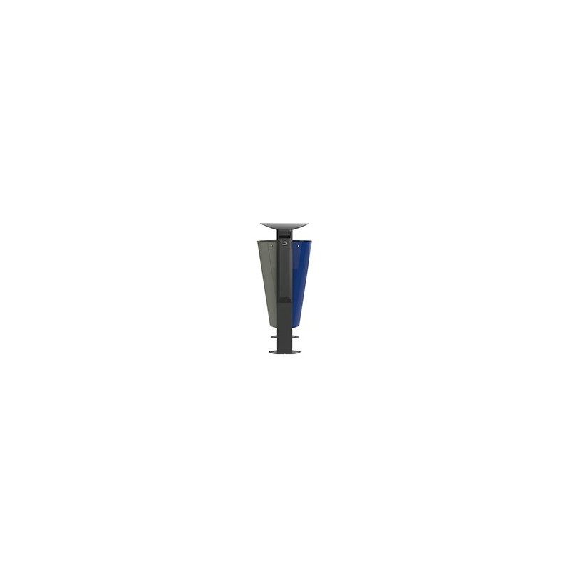 Corbeille tri sélectif arkea metal+cendrier gris/bleu 2x60L