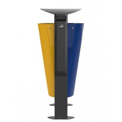 Corbeille tri sélectif arkea metal+cendrier bleu/jaune 2x60L