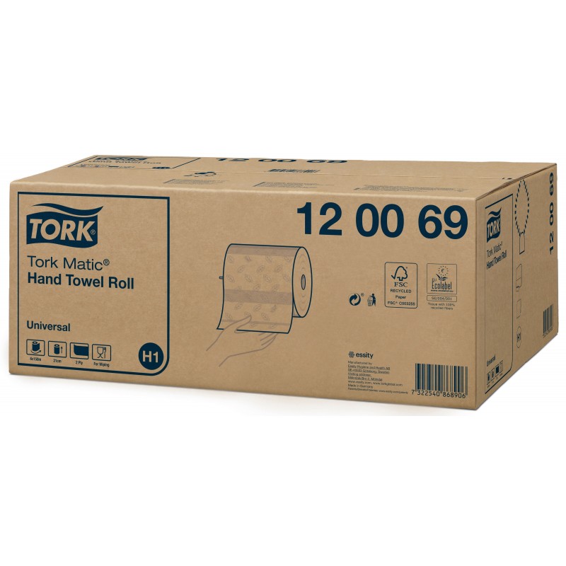 Bobine essuie-mains Tork-Matic Universal 2 plis blanc 150M (x6)