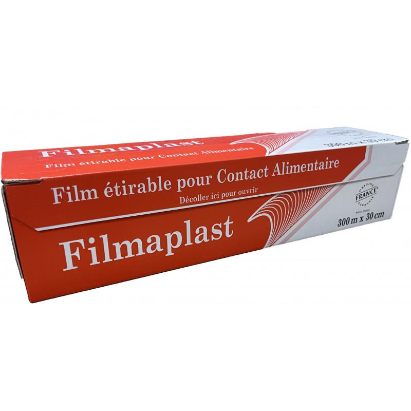 Rouleau de film alimentaire PVC rose en boite distributrice 30 cm