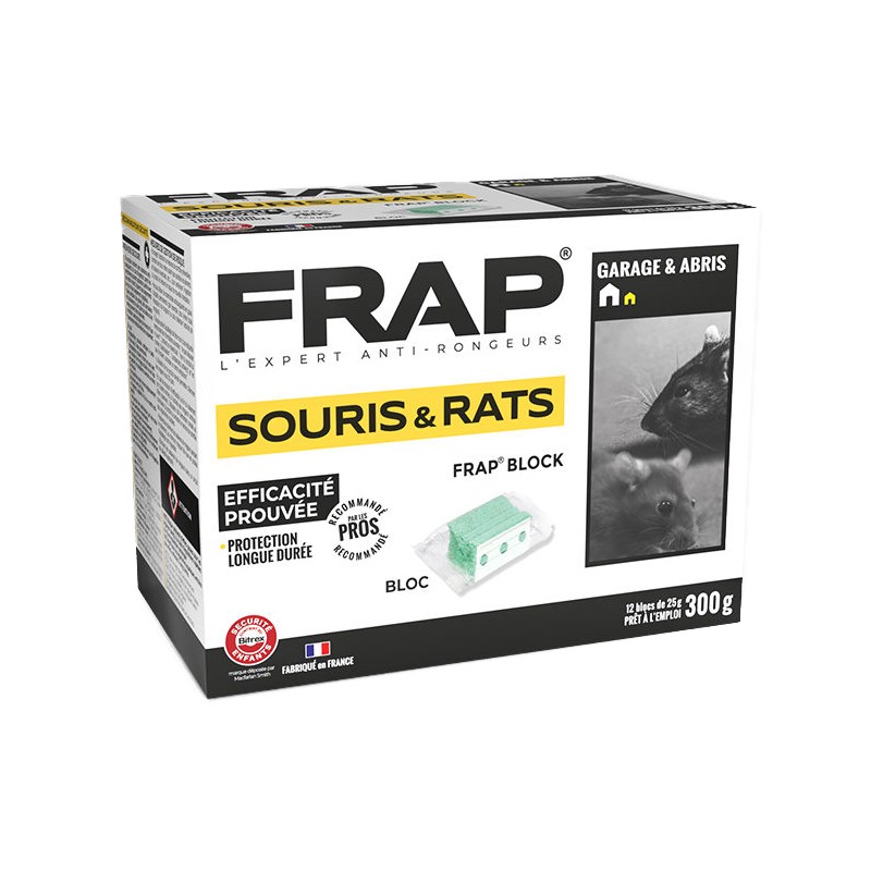 Raticide souricide Frap en Block paraffiné de 25g boite 300g