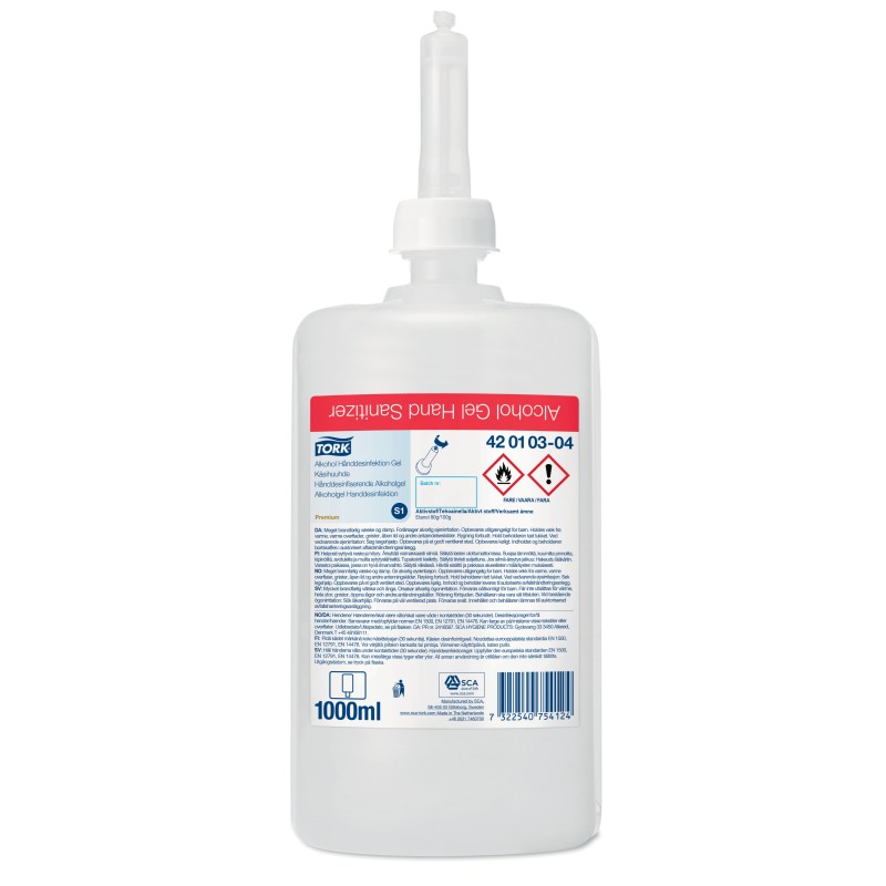 Gel hydro-alcoolique mains Tork cartouche S4 - 6 x 1000ml