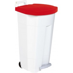 POUBELLE HACCP MOBILE A PEDALE PLASTIQUE BOOGY BLANC/ROUGE 90L