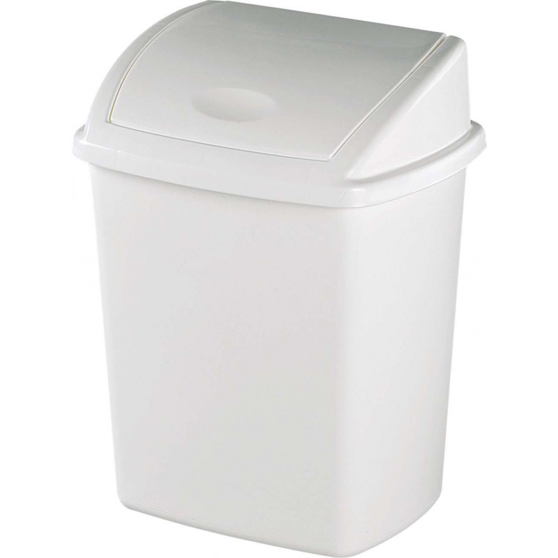 POUBELLE COUVERCLE BASCULANT PLASTIQUE  BLANC BASIC 8L