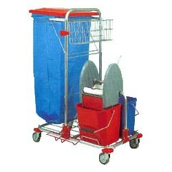 CHARIOT MENAGE / LAVAGE ACIER CHROME 2 x 12L + PRESSE