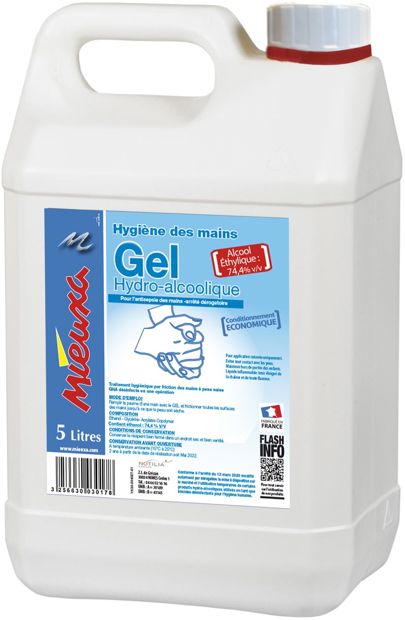 Gel mains dcontaminant hydroalcoolique 5L